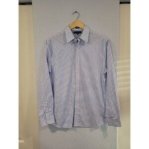 Tommy Hilfiger Button Down Shirt Mens Blue/White Stripes Long Sleeve Classic 16‎